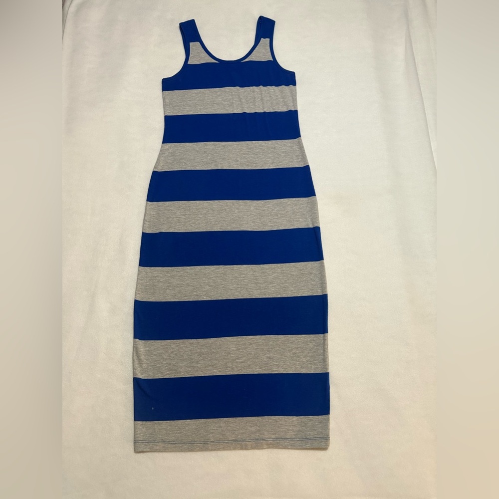 Blue/Gray sleeveless bodycon midi dress